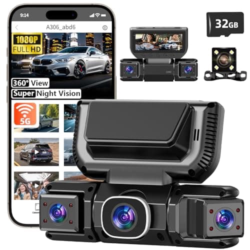 360° View 4 Channel Dash Cam Front and Rear, FHD Left Right Dash Camera for Car with 5GHz WiFi & App Control, 170°Wide Angle, Loop Recording, Night Vision, G-Sensor, Parking Mode, Included 32GB Card