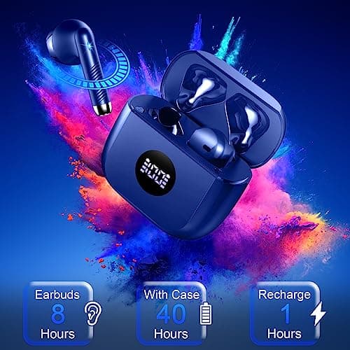 Jxrev Wireless Earbuds, Bluetooth 5.4 Headphones HiFi Stereo, in Ear Earphones with LED Display 4 ENC Noise Cancelling Mics, 40H Playback Ear Buds with Mini Case, IP7 Waterproof Headset 7