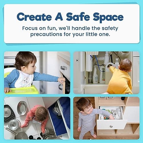 Upgraded Invisible Baby Proofing Cabinet Latch Locks (10 Pack) - No Drilling or Tools Required for Installation, Works with Most Cabinets and Drawers, Works with Countertop Overhangs, Highly Secure 7