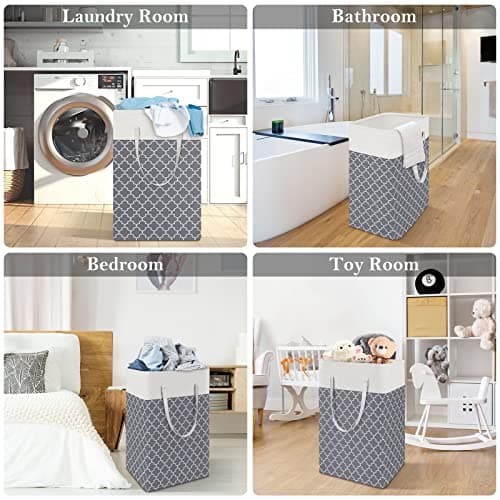 HomeHacks Laundry Baskets 2-Pack, Laundry Hamper with Long Handles, Collapsible Waterproof Clothes Hamper, Durable Tall Laundry Bin, Clothes Hamper for Bedroom, Bathroom, Dorm, Toys, 75L, Grey 6