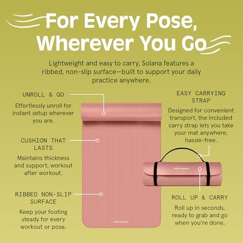 Retrospec Solana Yoga Mat 1/2" Thick w/Nylon Strap for Men & Women - Non Slip Excercise Mat for Yoga, Pilates, Stretching, Floor & Fitness Workouts 5