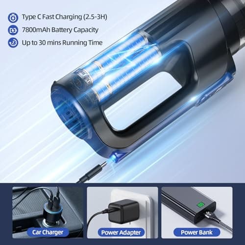 MONOZEL Car Vacuum Portable Cordless, 18000Pa 2 in 1 Vacuum Cleaner&Air Duster, 130W Brushless Motor Handheld Vacuum Cordless with 7800mAh Battery, LED Light, Multi-Nozzles for Car, Home, Office, Pet 8