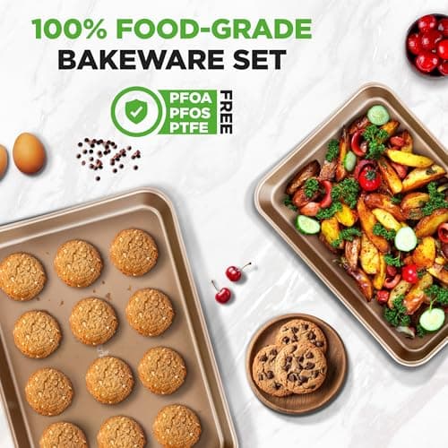 NutriChef 2 Piece Cookie Sheets for Baking, Nonstick Carbon Steel Baking Sheets - Durable, Thick, and Wrap Resistance, Easy to clean, Dishwasher & Oven Safe up to 450F 5