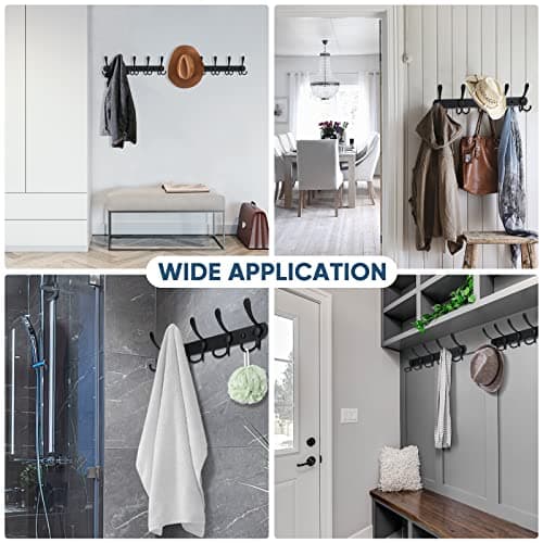 TICONN Wall Mounted Coat Rack, Five Heavy Duty Tri Hooks All Metal Construction for Jacket Coat Hat in Mudroom Entryway (Matte Black, 2-Pack) 6
