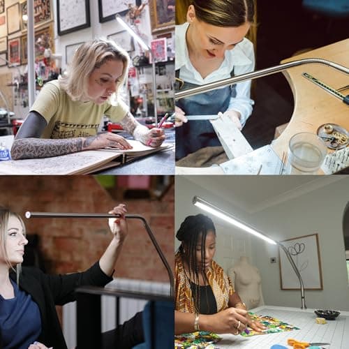 Daylight Company, LLC U35108 Slimline 3 Table Lamp-LED-80 CRI-Eye Care-4 Brightness Levels, 3,000 LUX at 30 cm, 1,065 LUMENS-4 Step DIMMER Mode, Brushed Steel, 25.6 x 30 x .8 6