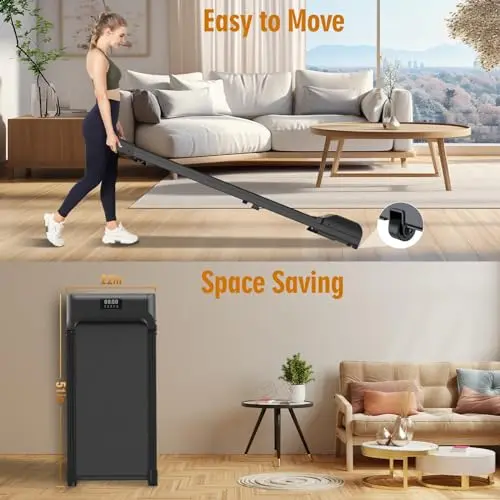 Hivvtui Walking Pad, Under Desk Treadmill for Home Office, 2.5HP Walking Pad with 300lb Weight Capacity, Portable Teadmill with Remote Control, LED Display 6