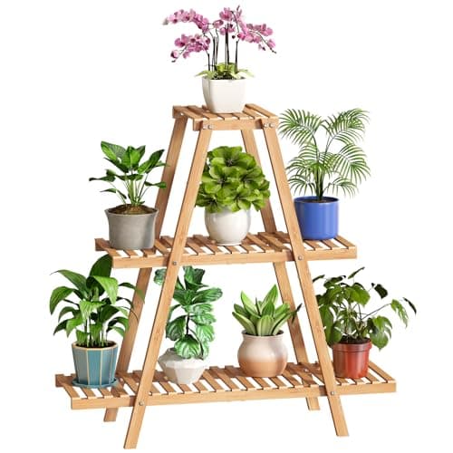 BMOSU Plant Stand Bamboo for Indoor Outdoor Tiered Plant Shelf 8 Potted Flower Holder Ladder Rack Garden Balcony Living Room Patio(3 Tier Natural)