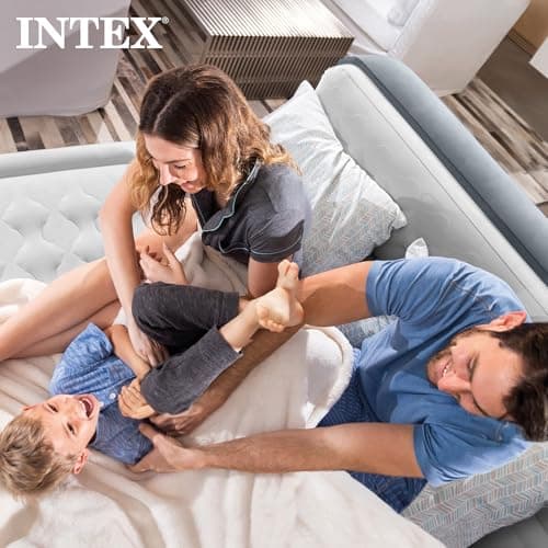 Intex 64447ED Dura-Beam Deluxe Ultra Plush Air Mattress with Headboard: Fiber-Tech – Queen Size – Built-in Electric Pump – 18in Bed Height – 600lb Weight Capacity 10
