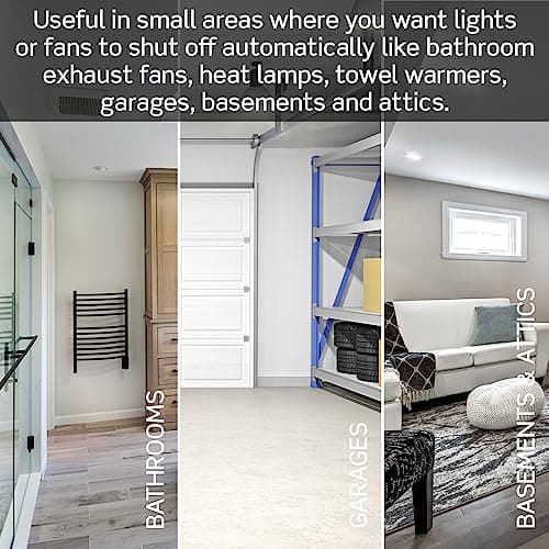 Leviton Countdown Timer Switch for household lights and exhaust fans, 15-30 min, 1-2 hour, No Neutral Wire Required, Single Pole, 15A, 1/2HP/9.8A Fan/Motor, DT102-1LW, White 5