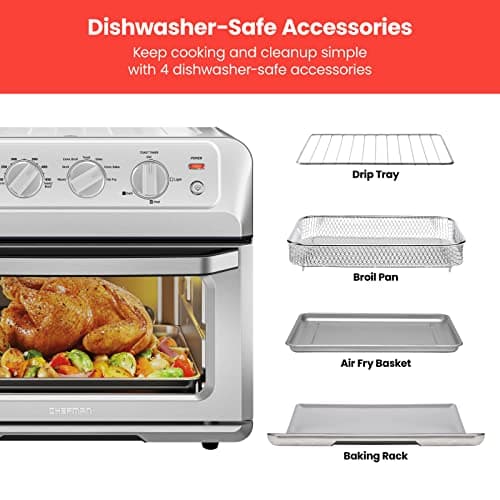 Chefman Air Fryer Toaster Oven XL 20L, Healthy Cooking & User Friendly, Countertop Convection Bake & Broil, 7 Cooking Functions, Auto Shut-Off 60 Min Timer, Nonstick Stainless Steel, Cookbook Included 6