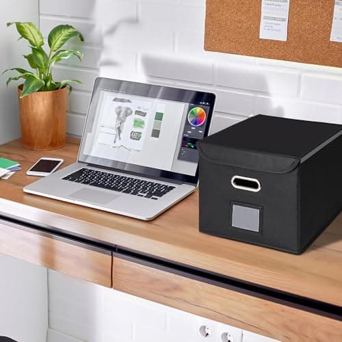CADONO File Organizer Box with Lid, Large Hanging File Folder Organizer with Plastic Slide, Collapsible Portable Filing Storage Boxes for Office/Decor/Home (Black, 14.9 x 12.59 x 10.8 inch) 7