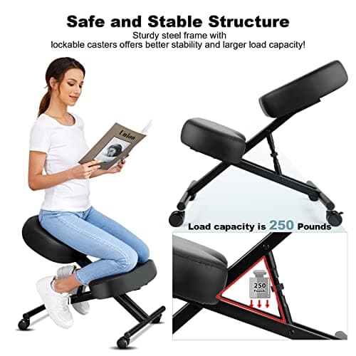 Ergonomic Kneeling Chair, Height Adjustable Office Chair with an Angled Seat and Casters for Home, Meditation Chair 7