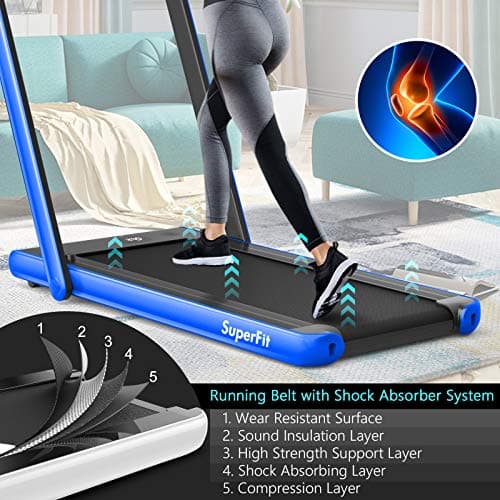 Goplus 2 in 1 Folding Treadmill with Dual Display, 2.25HP Superfit Under Desk Electric Pad Treadmill, Installation-Free, Blue Tooth Speaker, APP Control, Remote Control, Walking Jogging for Home 5