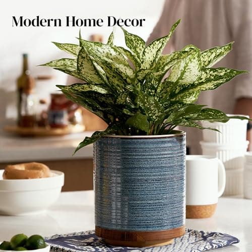 DOWAN 360° Rotating Extra Large Cooking Utensil Holder, 7.6" Kitchen Utensil Holder for Countertop, Utensil Crock for Farmhouse Kitchen Decor, Ceramic Stable Utensil Caddy, Blue 7