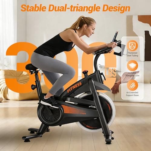 CURSOR FITNESS Exercise Bike, Brake Pad Stationary Bike for Home with Exclusive App, Stationary Bikes for Home with 300 lb Weight, Indoor Cycling Spin Bike Workout Bike with Extra Comfort Seat 8