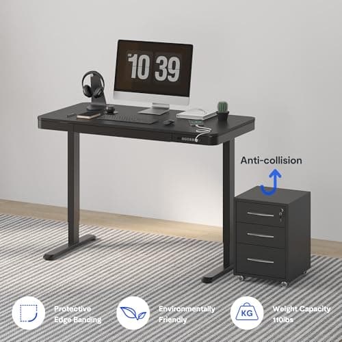 FLEXISPOT Comhar Electric Standing Desk with Drawer Desktop & Adjustable Frame Quick Install w/USB Charge Ports (Black, Wood) 8