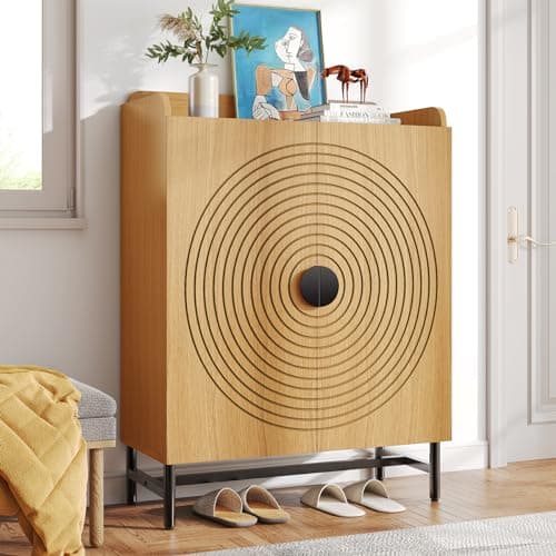 Tribesigns 6-Tier Shoe Cabinet with Doors, Modern Wood Shoe Rack Storage Organizer for Entryway, Hallway (Brown & Black)