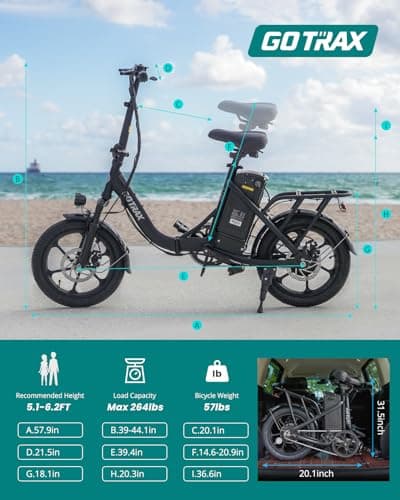 Gotrax NEPHELE 16" Folding Electric Bike, Max Range 28Miles(Pedal-assist) &15.5Mph Power by 350W Motor, Front Suspension&Adjustable Seat and Handlebar, Commuter Electric Bicycle for Adults/Teens Black 6