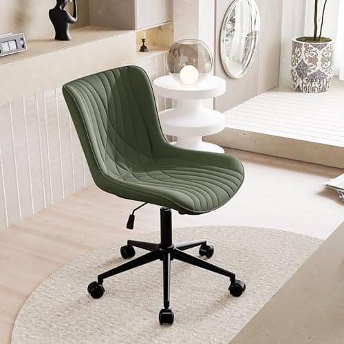 YOUNIKE Office Chair, Armless Desk Chair Computer Chair with Wheels, Modern Upholstered PU Leather Task Chair, Rolling Adjustable Swivel Home Office Desk Chair, Dark Green 6