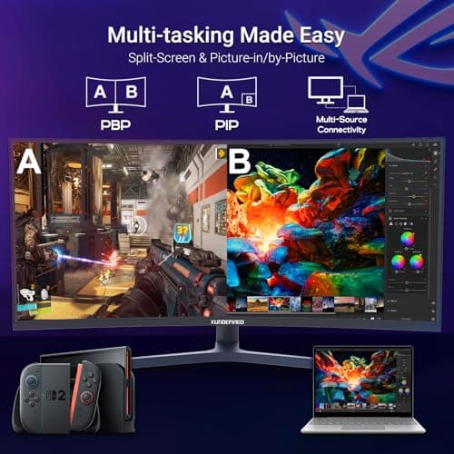 34 Inch Curved Monitor 180Hz, UWQHD 3440x1440p Ultrawide Gaming Monitor 1500R with Speaker, PIP/PBP, 4000:1 Contrast, sRGB126%, HDR, FreeSync & G-SYNC, 1ms(MPRT), HDMI/DP Port, Adjustable Stand, VESA 6