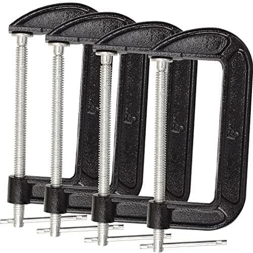 HNBun 4-Pack 6-Inch Malleable Iron C-Clamp Set, 1350 Lbs Clamping Force, 6-Inch Jaw Opening, 2-5/8-Inch Throat Depth, Black