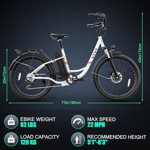 Vivi Electric Bike for Adults, 1000W Peak Ebike 26" Electric Cruiser Bike 22MPH Step Through Electric Bike with 48V Removable Battery, 7 Speed Electric City Commuter Bicycle, SGS Certified to UL2849 9