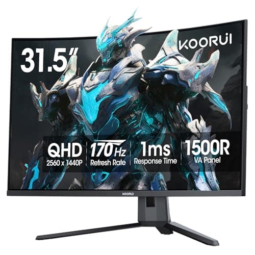 KOORUI 32 inch Curved Gaming Monitor, QHD (2560 x 1440) 2K 170Hz 144Hz Monitor, 1ms 1500R Display, 90% DCI-P3, Adaptive Sync, Tilt Adjustable, VESA Compatible, DisplayPort HDMI, Black