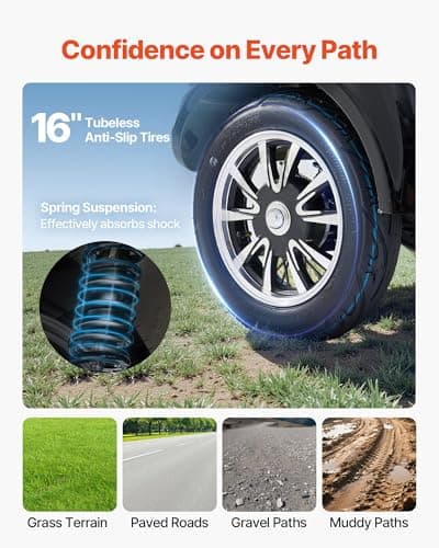 VEVOR Heavy Duty 3-Wheel Mobility Scooters for Seniors & Adults, 500lbs Capacity, 21.5 Miles 3-Speed Long Range, 1000W All Terrain Electric Recreational Scooter Wheelchair, 20° Max Climbing Capacity 6