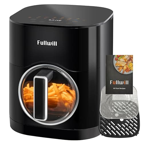 Fullwill Vision Pro 6QT Air Fryer with Viewing Window,Base and Upper Heating,12 Presets for Chicken Wings,Steak,Fries,Pizza and More,Non-Stick and PFOA-Free,Fast and Oil Free Cooking for Healthy Meals