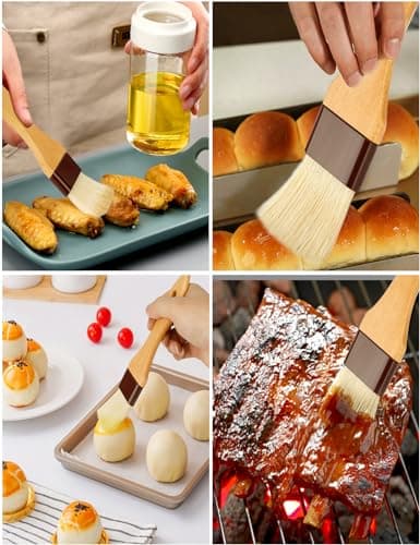 NXRACSH Natural Bristle Basting & Pastry Brush Set - 1.5"& 1" Food Grade Cooking Brushes, Not Shedding, for Turkey Basting, Butter, Egg Wash, Baking (4 Pc) 6
