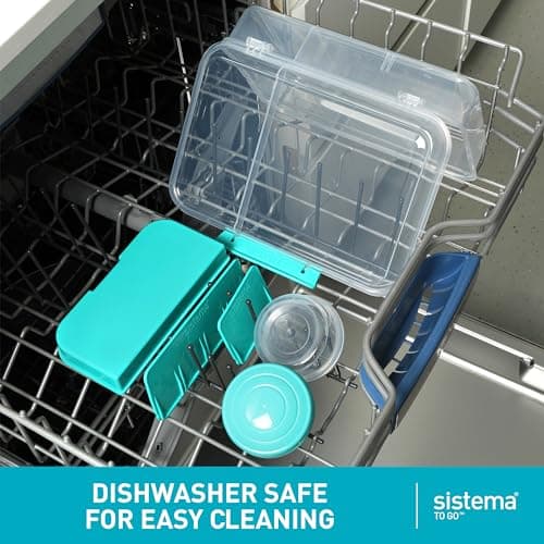 Sistema TO GO Bento Box Create 1.48 L School Lunch Boxes With Compartments & Snack Pot BPA-Free 2 Count Minty Teal 7