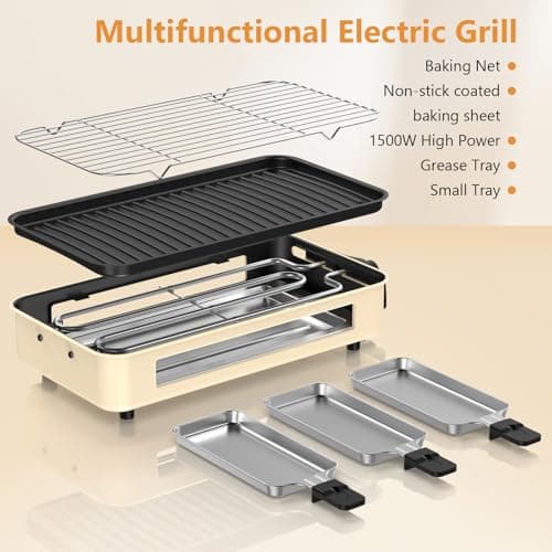 Electric Indoor Grill 1500W -2 in 1 Smokeless Indoor Grill for Kitchen with Non-stick Removable Grill & Griddle Plate,Temperature Control Korean BBQ Grill with 3 Cheese Pans Dishwasher Safe 7