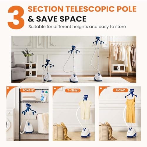 Sweetcrispy Standing Garment Steamer, 1500W Powerful Steamer for Clothes with Roll Wheels, 1.7L Water Tank for 55 Min Continuous Steaming, Professional Wrinkle Remover Heats in 45 Seconds 5