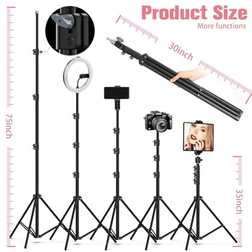22"Ring Light with Stand,Ring Light Tripod for iPhone ipad,with 75"Tripod/LCD Display/4 ipad iPhone Clips/2 USB Ports,2600K-6500K Color Temperature,for Barber Makeup Tattoo TikTok Video Recording Vlog 6
