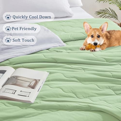 Homelike Moment Cooling Comforter for Hot Sleepers, Lightweight Cooling Comforter Queen Full Size Double Sided Breathable Green/Grey 6