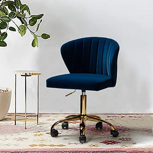TINA'S HOME Office Desk Chairs with Wheels & Gold Base, Modern Velvet Cute Armless Office Chair, Adjustable Low Back Swivel Rolling Chair, Upholstered Task Chair for Living Room Vanity Study-Navy 7
