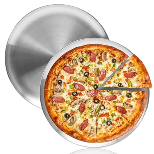 YeKuKing 16 Inch Pizza Pan for Oven 2 Pack Stainless Steel Baking Sheet Round Plates for Cake Pie and Salad Pizza Steel Large Tray Oven Dishwasher Safe & Easy Clean