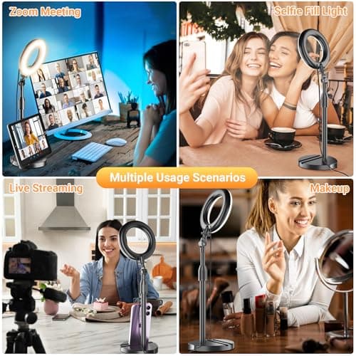 Portable Travel Ring Light for Laptop Zoom Video Conference, 5'' Bright Circle Light with Extendable Stand, Small Halo Lighting with Phone Holder for Video Recording Live Stream Facetime Photography 7