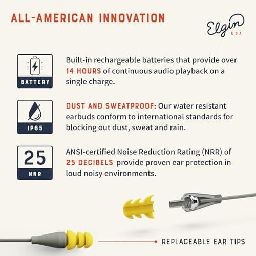 Elgin Discord Gen 2 Bluetooth Earplug Earbuds, OSHA Compliant Noise-Isolating Safety Wireless Headphones, All-Weather Earphones for Industrial Work, and High-Noise Environments 3