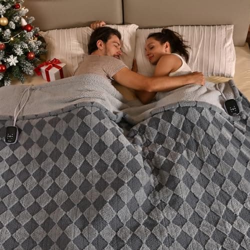 Bearhug Heated Blanket King Size 100" x 90" Dual Controller Electric Blanket, Reversible Brown Plaid Sherpa Heating Blanket, 10-Heat Levels & 1-12H Auto Off, ETL, Machine Washable