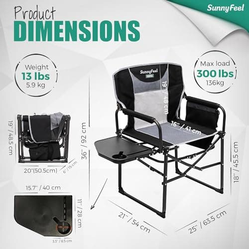 SUNNYFEEL Camping Directors Chair, Heavy Duty,Oversized Portable Folding Chair with Side Table, Pocket for Beach, Fishing,Trip,Picnic,Lawn,Concert Outdoor Foldable Camp Chairs 3