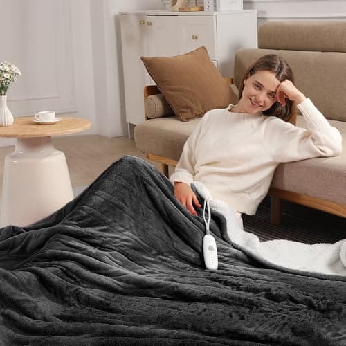 King Heated Blanket 100''X90''- Heated Blanket King Size Soft Plush Sherpa with Dual Controllers, 5 Heating Level & 10 Hour Auto Off, ETL FCC Certified, Warm Gifts for Grandma(Charcoal Grey) 6