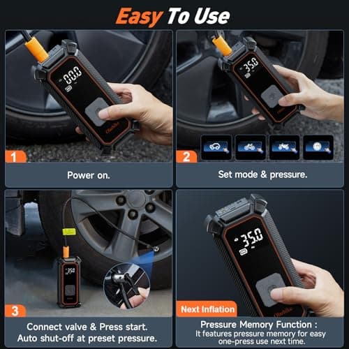 OlarHike Cordless Tire Inflator Portable Air Compressor, 150PSI Dual Power - 5400 mAh & 12V DC, Air Pump for Car Tires, Bike, Motorcycle, Bicycle, Electric Pump with LED Light & Digital Pressure Gauge 12