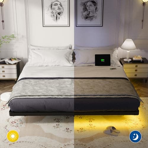 OLEVS King Size Floating Bed Frame, Metal Platform, with LED Light and Charging Station, No Box Spring Needed, Noise-Free, Easy Assembly 8