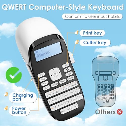 VolenGo Label Maker Machine with Tapes, Label Maker Waterproof-Labels, Portable Rechargeable Labeler with 12mm-Tape, Bluetooth Backlit Labeling Machine, LT12 Handheld Label Printer for Office Home 6