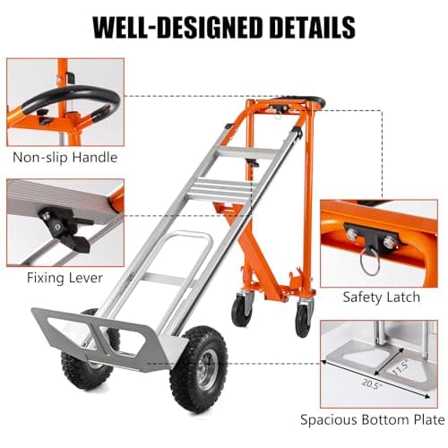 Hitgrand 3in1 Convertible Hand Truck, Aluminum Hand Trucks 880 lb Capacity, Utility Dolly Cart Converts from Hand Truck Dolly to Platform Cart 3 Positions for Transport & Moving with 10" Rubber Wheels 5