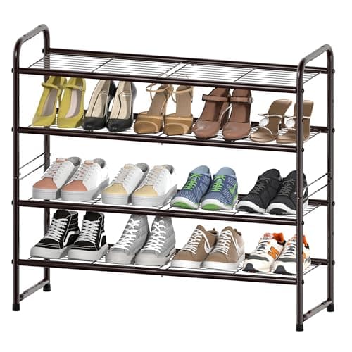SUFAUY 4 Tier Shoes Rack Shelf for Closet, Metal Stackable & Adjustable 32" w Shoe Organizer for Entryway, Wire Grid, Rustic Bronze