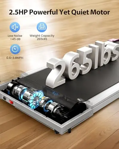 Under Desk Walking Treadmill for Home Fitness, 265 Lbs Capacity 2 in 1 Pad for Walking Jogging, Lightweight With Remote Control (Pink) 6