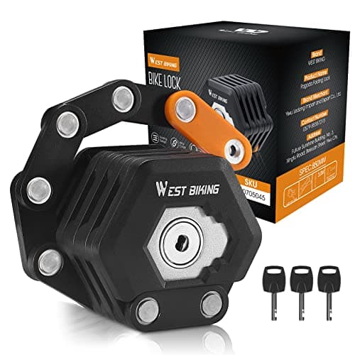 ICOCOPRO Folding Bike Lock with 3 Keys, 2.8 FT Bicycle Lock Compact Anti Theft, High Security Scooter Locks, Heavy Duty Bike Chian Locks with Bracket