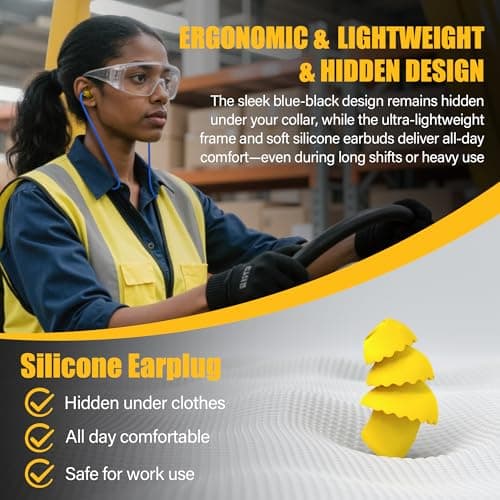Bluetooth 6.0 Earplug Headphones with 40H Playtime & OSHA Compliant 29dB Noise Reduction Hearing Protection, Rechargeable Wireless Neckband Earbuds w/Mic, IPX6 Waterproof for Construction, Workshop 5